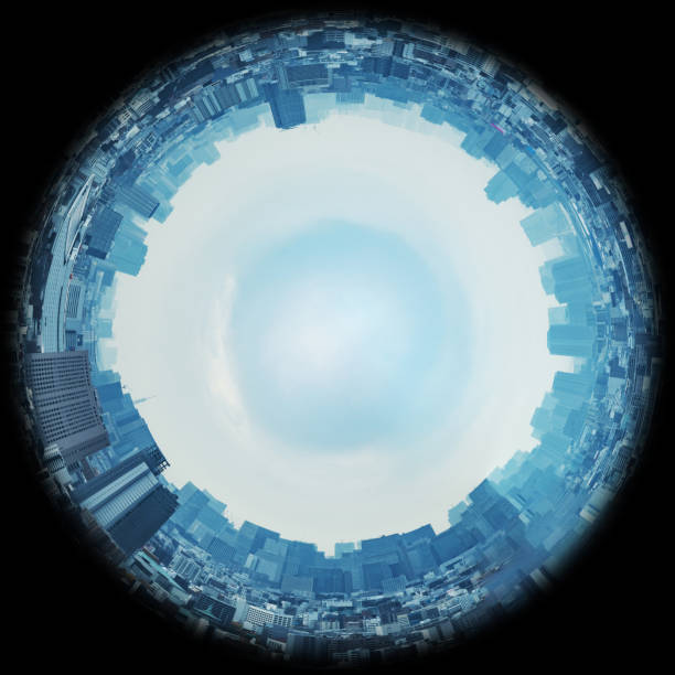 panorama circular do horizonte urbano da cidade, como se eles foram levados com uma lente olho de peixe - fish eye lens - fotografias e filmes do acervo