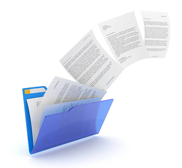 A blue folder with documents uploading stock photo