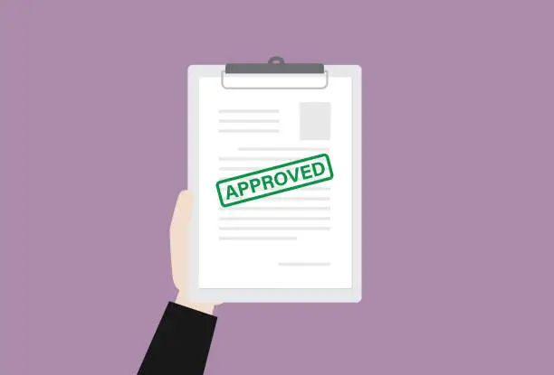 Vector illustration of Businessman holds an approved document