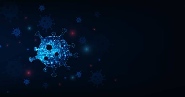 istock Virus cell flowing viral disease outbreak concept. Microscopic view of infectious virus. Contagion and propagation of disease. COVID-19 (coronavirus). 1216721146