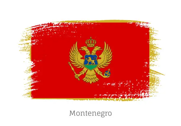 Vector illustration of Montenegro official flag in shape of brush stroke