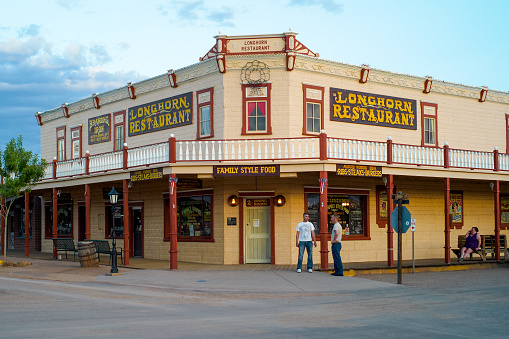 Tombstone, Arizona, United States - July 12 2009: Longhorn Restaurant Saloon in Tombstone, Arizona, a Historic Wild West Location.
