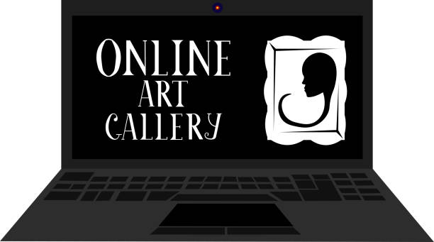 illustrazioni stock, clip art, cartoni animati e icone di tendenza di galleria d'arte online. immagine e scritte. taccuino. scultura, busto. resta a casa. - art museum art university entertainment