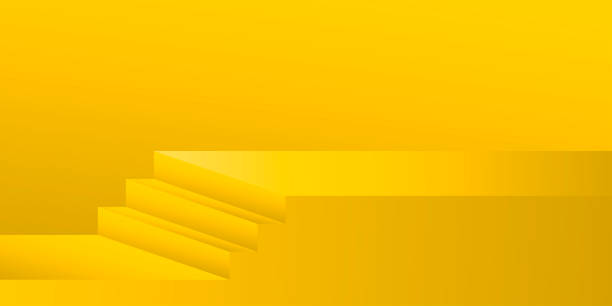 istock Empty vivid yellow studio background with steps for internet sale shopping. Banner advertise product. Vector mock up illustration for design website landing page. 1216732062