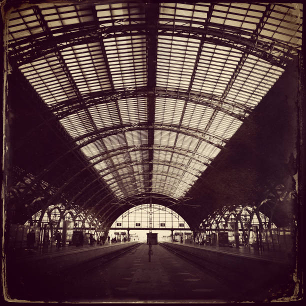 istock Tintype of empty train station in Germany 1216734185