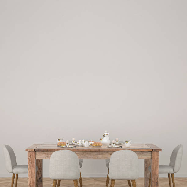 istock Dining room with table and decoration stock photo plaster wall 1216738004