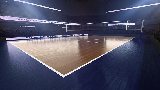 Volleyball stadium with people fan. Sport arena. Render 3D.