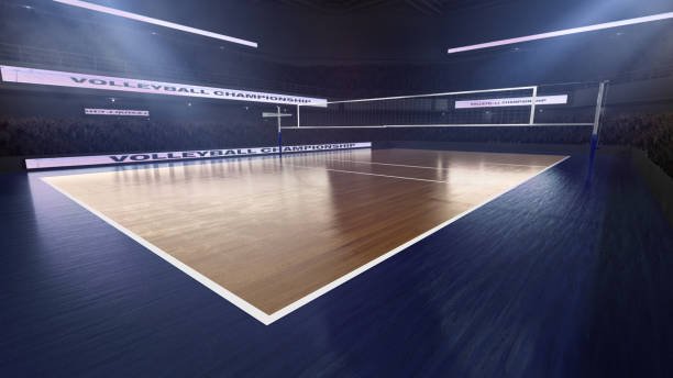 Volleyball stadium. Volleyball stadium with people fan. Sport arena. Render 3D. volleyball stock pictures, royalty-free photos & images