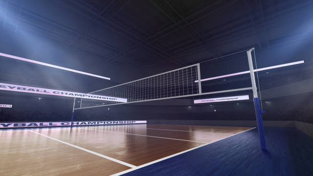 Volleyball stadium. Volleyball stadium with people fan. Sport arena. Render 3D. volleyball stock pictures, royalty-free photos & images