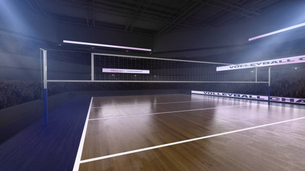 Volleyball stadium. Volleyball stadium with people fan. Sport arena. Render 3D. volleyball net stock pictures, royalty-free photos & images