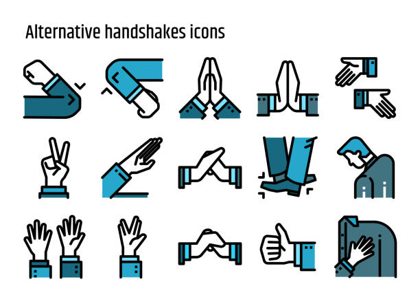 alternatywne uściski dłoni kolor ikony linii zestaw wektorowy. - handshake respect japan business stock illustrations