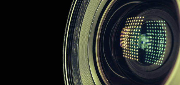 istock Beautiful camera lens with light reflection. Background pattern for design. Macro photography view. 1216744221