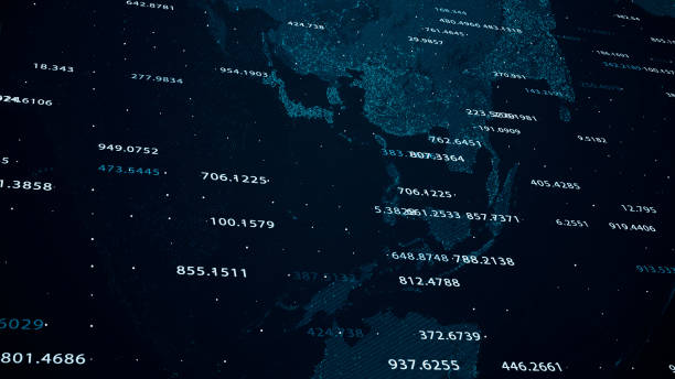 istock Illustration of charts flowing counters of dynamic numbers 1216744937
