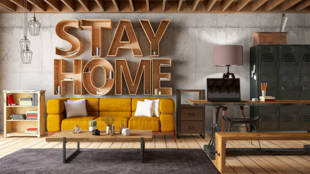 Pandemic Concept Stay Home Book Shelf with Cozy Interior