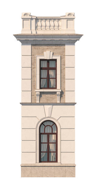 istock Facade of a two-story classic house with windows. 3D rendering 1216748511
