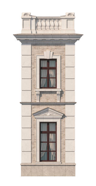 istock Facade of a two-story classic house with windows. 3D rendering 1216748523