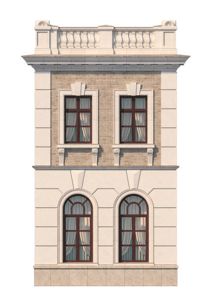 istock Facade of a two-story classic house with windows. 3D rendering 1216748532