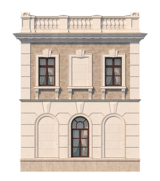 istock Facade of a two-story classic house with windows. 3D rendering 1216748534