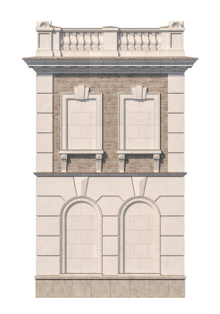 istock Facade of a two-story classic house with false windows. 3D rendering 1216748538