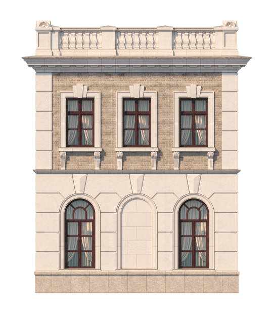 istock Facade of a two-story classic house with windows. 3D rendering 1216748576