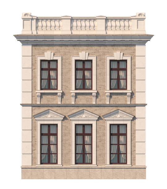 istock Facade of a two-story classic house with windows. 3D rendering 1216748599