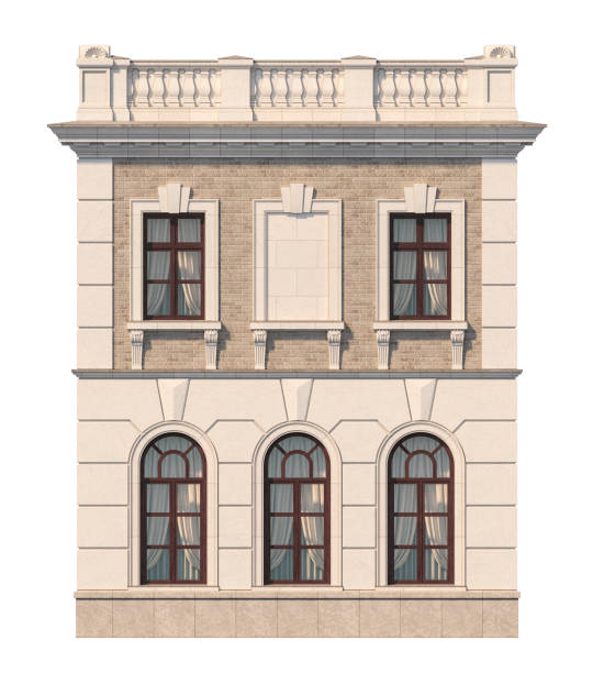 istock Facade of a two-story classic house with windows. 3D rendering 1216748689