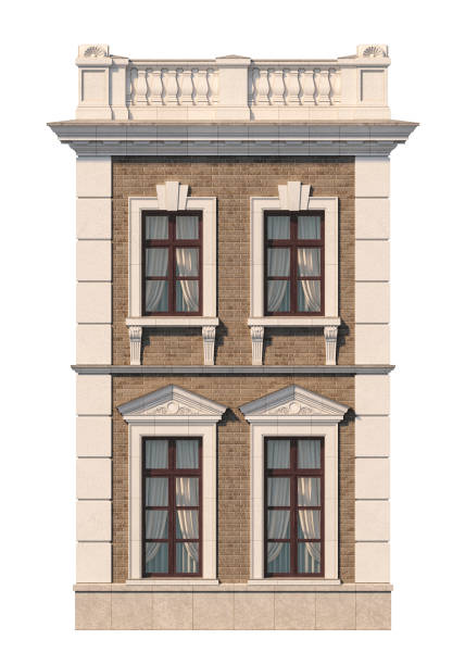 istock Facade of a two-story classic house with windows. 3D rendering 1216748695