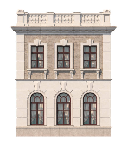istock Facade of a two-story classic house with windows. 3D rendering 1216748761