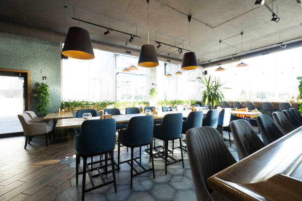 istock Cozy cafe interior with empty places for eating and resting 1216748868