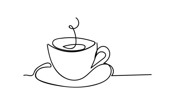 Cup of tea or coffee. Line drawing. - Vector illustration. Cup of tea or coffee. Line drawing. - Vector illustration. milk tea logo stock illustrations
