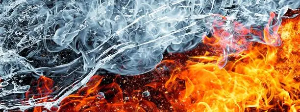 Photo of Abstract background with swirling flames and water