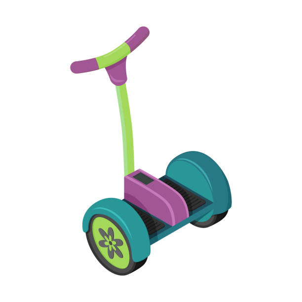 illustrazioni stock, clip art, cartoni animati e icone di tendenza di segway in stile piatto. illustrazione vettoriale isometrica. trasporto urbano non carburante e non inquinante. l'oggetto è isolato su uno sfondo bianco. design semplice di un veicolo elettrico ecologico - nonpolluting