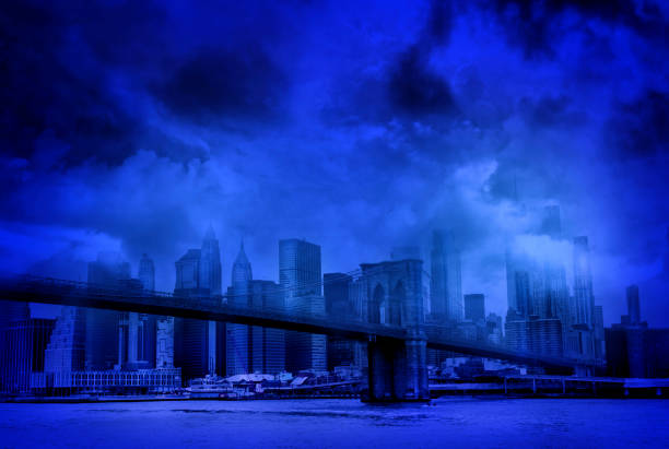 개념적 으스스한 뉴욕 시 전망 - dramatic sky manhattan moody sky new york city 뉴스 사진 이미지