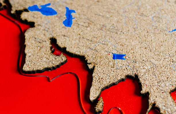 istock Cork world map showing the India region with colored drawing buttons 1216754476