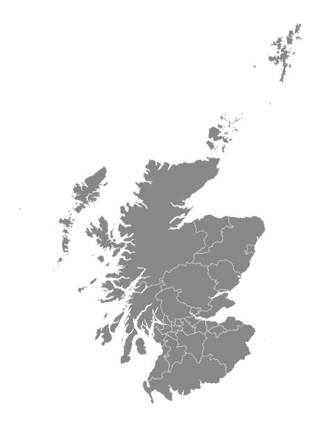 Map of Scottish Council Areas Gray Flat Map of Council Areas of Scotland argyll and bute stock illustrations