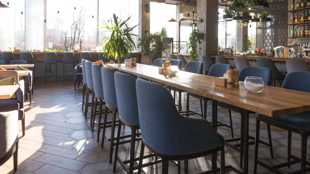 istock Empty interior of city cafe, quarantine concept, take away 1216755364