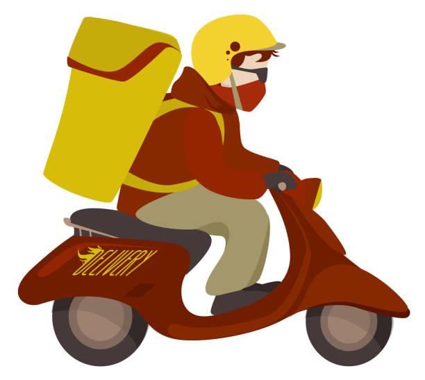 istock Fast and free delivery pizza by scooter. Delivery Man Ride Scooter Motorcycle 1216755465