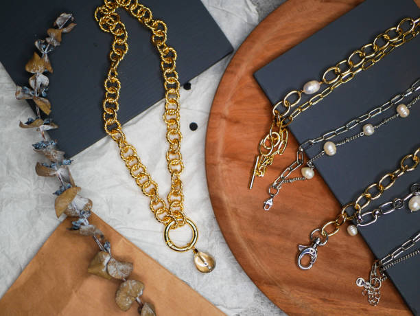 istock Gold chains. Valentines Day. A precious gift from your beloved on Valentines Day. valuable jewelry. Purchases of precious metals. Flat lay 1216756417