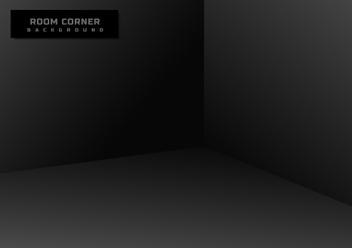 Empty room Interior corner view template black background. Mock up template for display design space for you text. Vector illustration