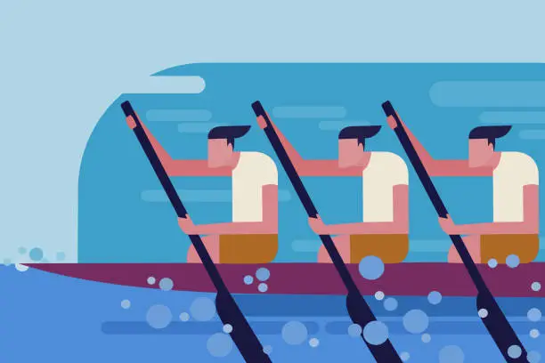 Vector illustration of A team rowing a boat in the boat race