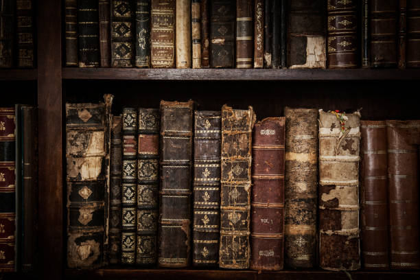istock Old and antique books on the shelf 1216758217
