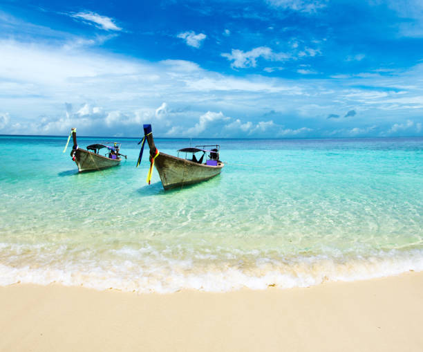 istock tropical island with white sandy beach and sea 1216758350