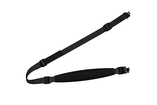 Shoulder strap. Green nylon fastening belt, strap isolated on white background.
