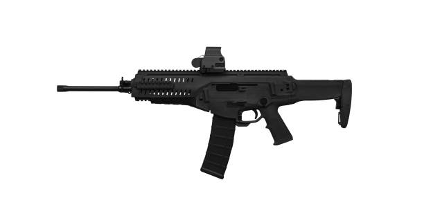 istock Modern automatic carbine with collimator sight isolate on white background. Weapons for the army, police and special forces. 1216762558