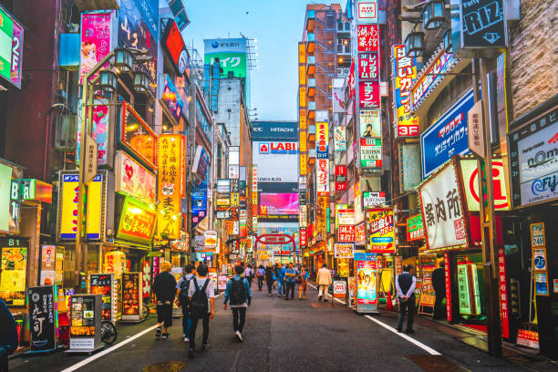 Kabukicho in Shinjuku district, Tokyo, Japan Kabukicho pass illuminated at night in Shinjuku district, Tokyo. The area is a commercial an entertainment zone japan sign stock pictures, royalty-free photos & images