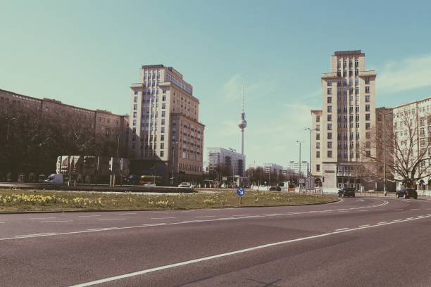 Strausberger Platz, a square in the eastern center of Berlin, a typical example of brutalist eastern german architecture.