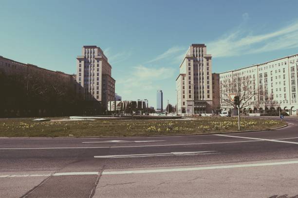 Strausberger Platz, a square in the eastern center of Berlin, a typical example of brutalist eastern german architecture.
