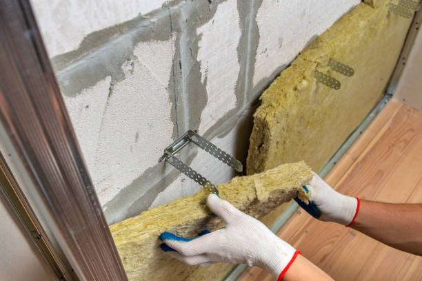istock Worker insulating a room wall with mineral rock wool thermal insulation. 1216766286