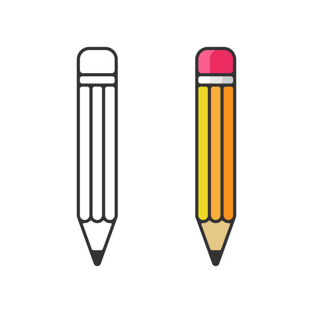 bleistift-symbol. eraser pen flat und outline design und zurück zur schule konzept auf weißem hintergrund. - black pencil stock-grafiken, -clipart, -cartoons und -symbole