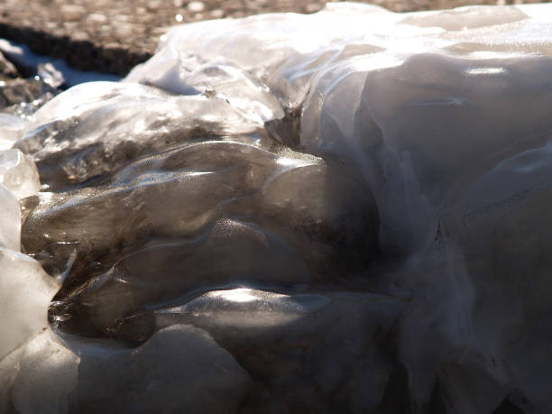 Abstract icy formation on the concrete wall of the Lake shore in Chicago.